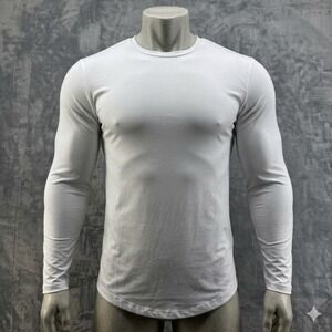 Barbell Apparel Mens Small White Long Sleeve Performance Training Shirt Curved